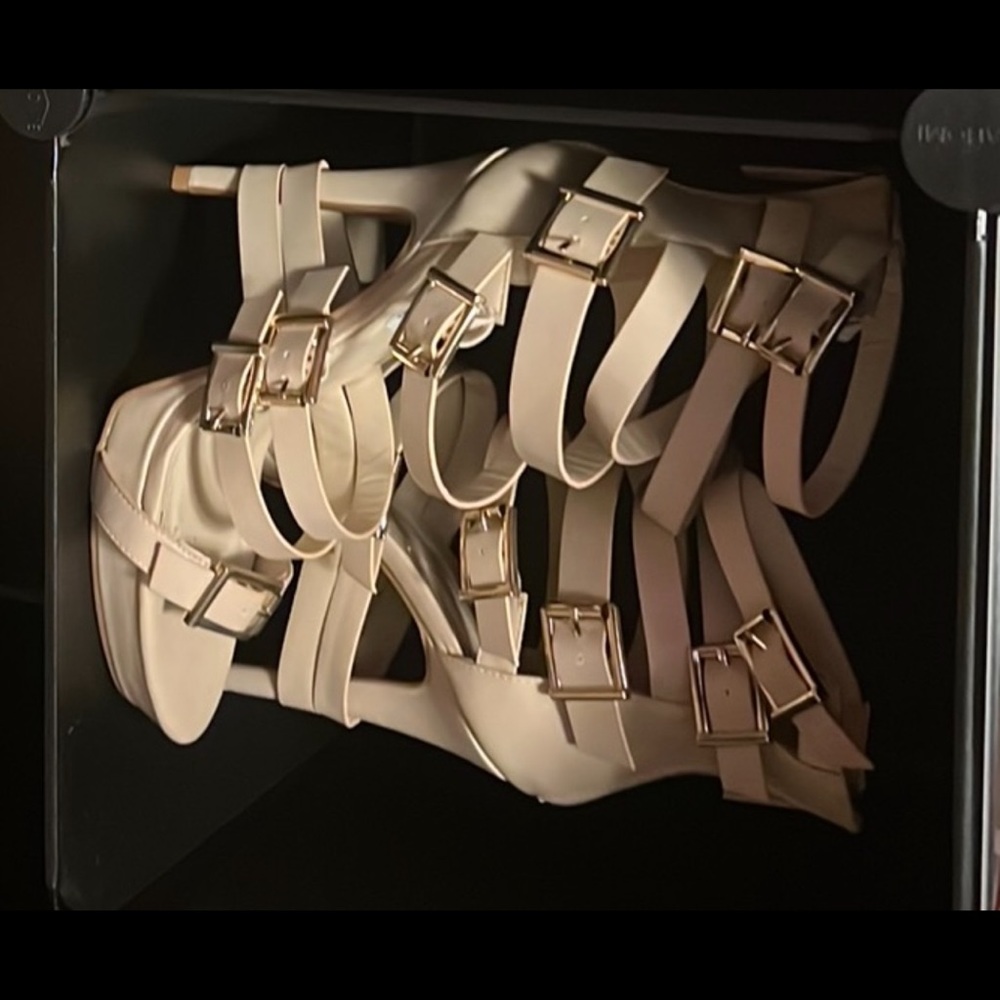 heel sandals, never worn excellent condition no scuff scratches or marks